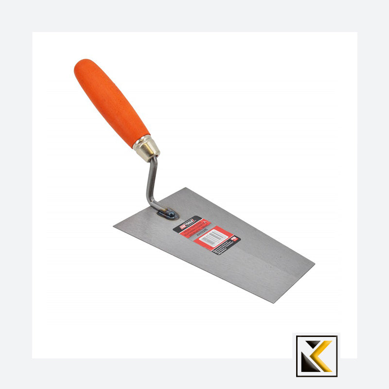 Geslepen stalen stukadoorstroffel recht afgeronde hoeken 180mm / houten handvat