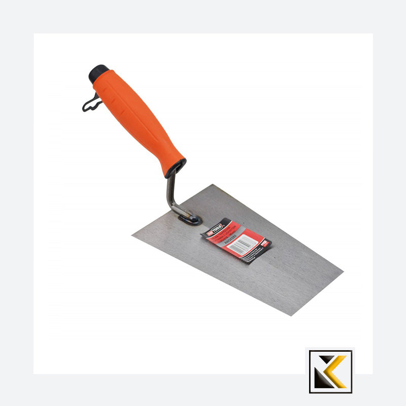 Geslepen stalen stukadoorstroffel recht afgeronde hoeken 180mm / rubber handvat