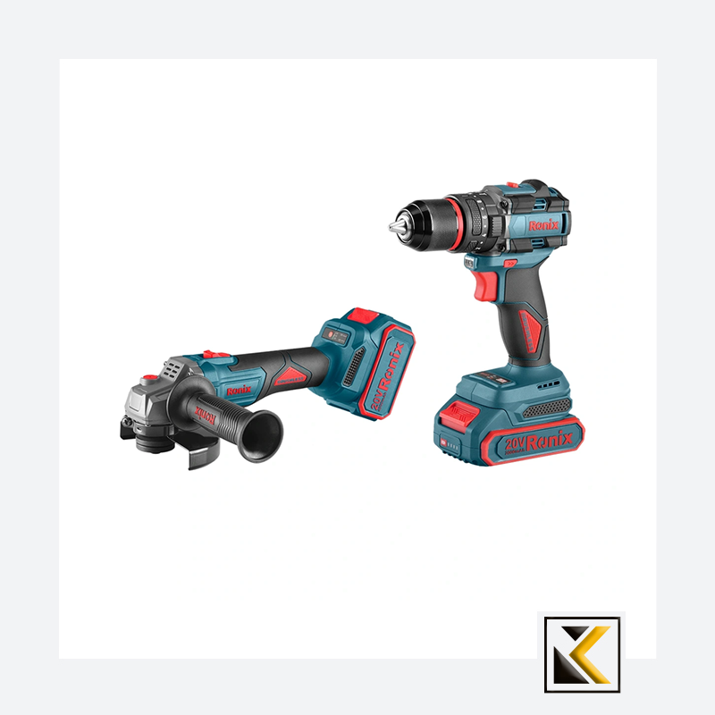 Ronix 20V draadloze 2-delige combiset (klopboormachine en mini-haakse slijper)