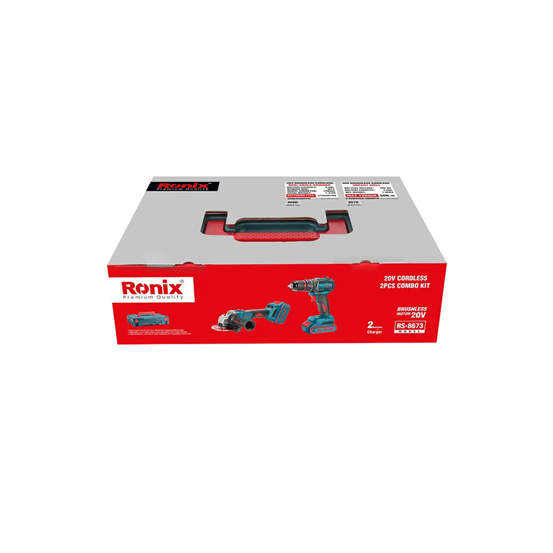 Ronix 20V draadloze 2-delige combiset (klopboormachine en mini-haakse slijper)