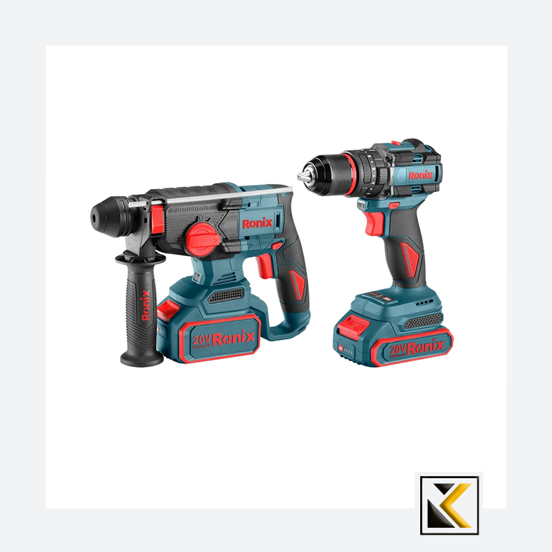 Ronix 20V draadloze 2-delige combiset (klopboormachine en roterende hamer)
