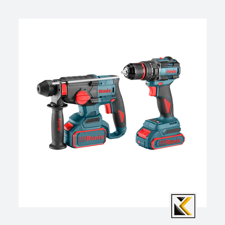 Ronix 20V draadloze 2-delige combiset (klopboormachine en roterende hamer)