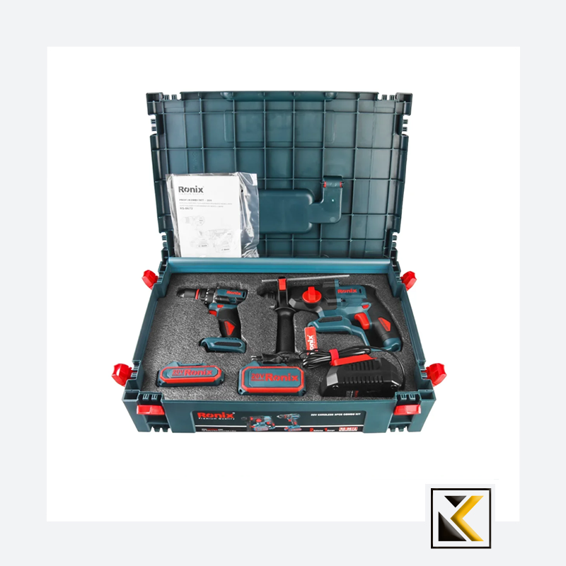 Ronix 20V draadloze 2-delige combiset (klopboormachine en roterende hamer)