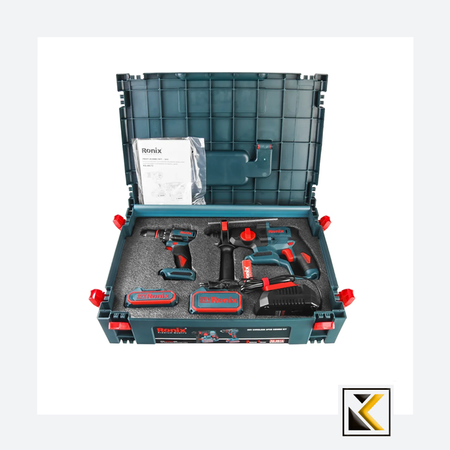 Ronix 20V draadloze 2-delige combiset (klopboormachine en roterende hamer)