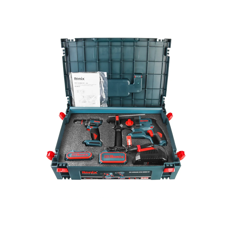 Ronix 20V draadloze 2-delige combiset (klopboormachine en roterende hamer)