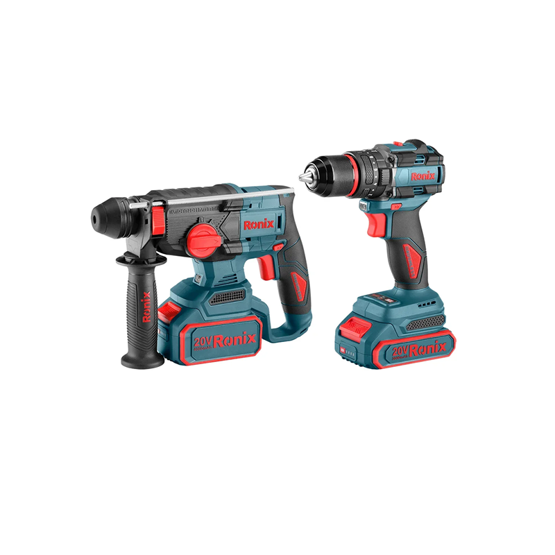 Ronix 20V draadloze 2-delige combiset (klopboormachine en roterende hamer)