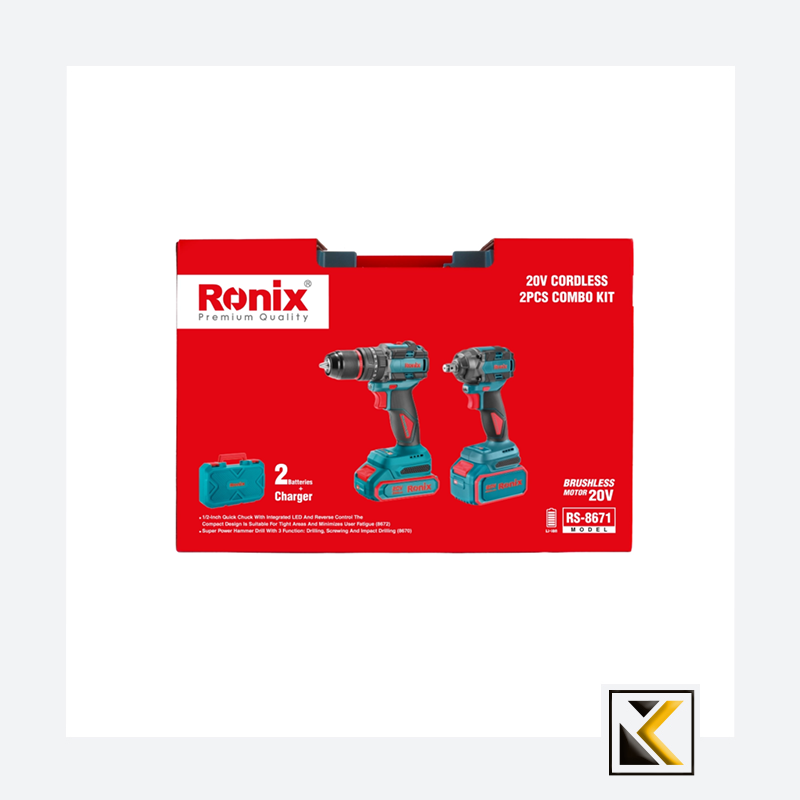 Ronix 20V draadloze 2-delige combiset (klopboormachine en slagmoersleutel)