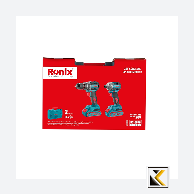 Ronix 20V draadloze 2-delige combiset (slagboormachine en schroevendraaier)
