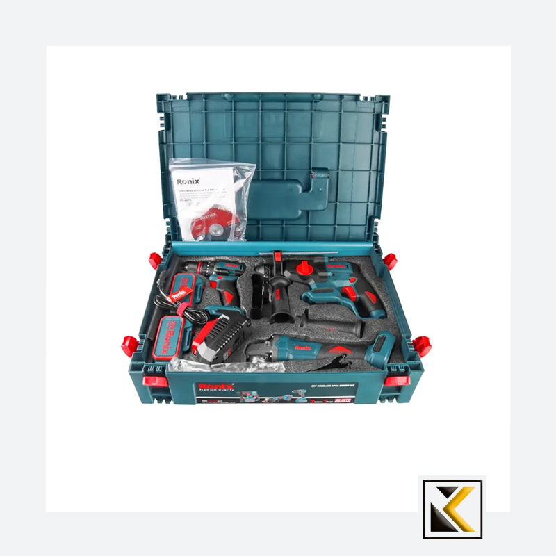 Ronix 20V draadloze 3-delige combiset (klopboormachine, roterende hamer en mini-haakse slijper)