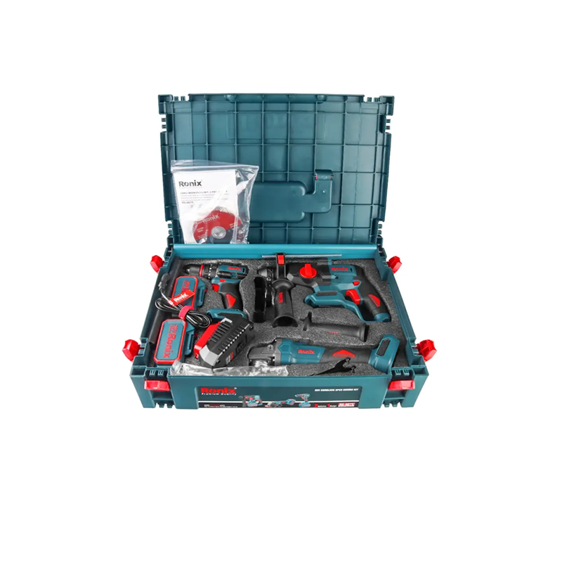 Ronix 20V draadloze 3-delige combiset (klopboormachine, roterende hamer en mini-haakse slijper)