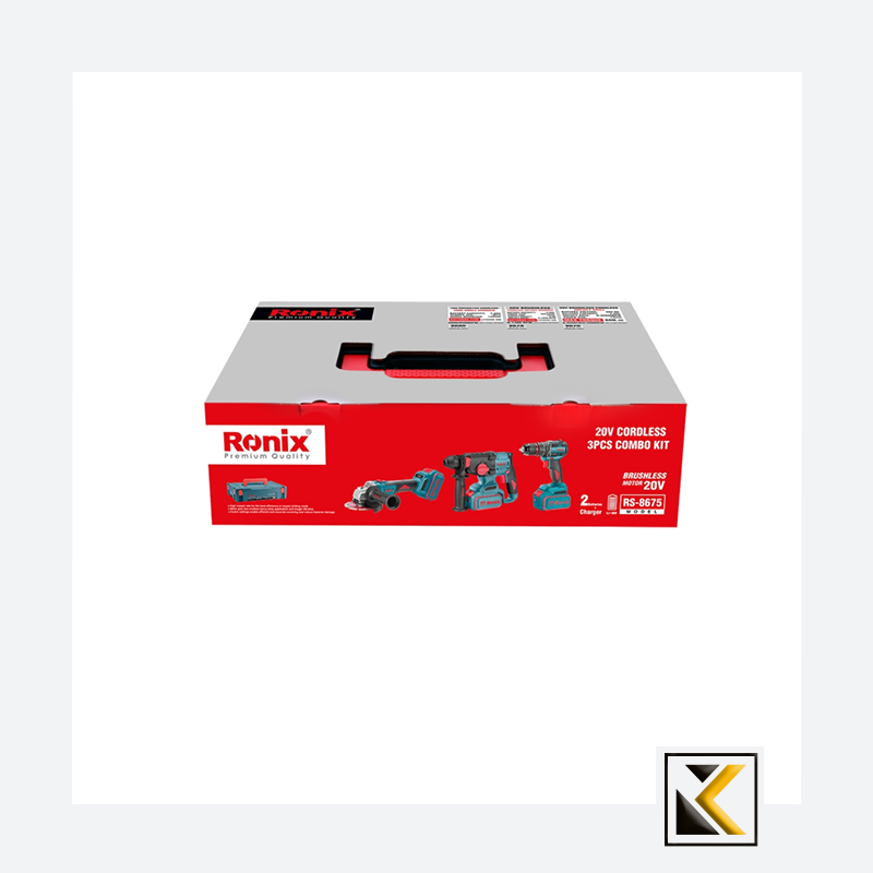 Ronix 20V draadloze 3-delige combiset (klopboormachine, roterende hamer en mini-haakse slijper)