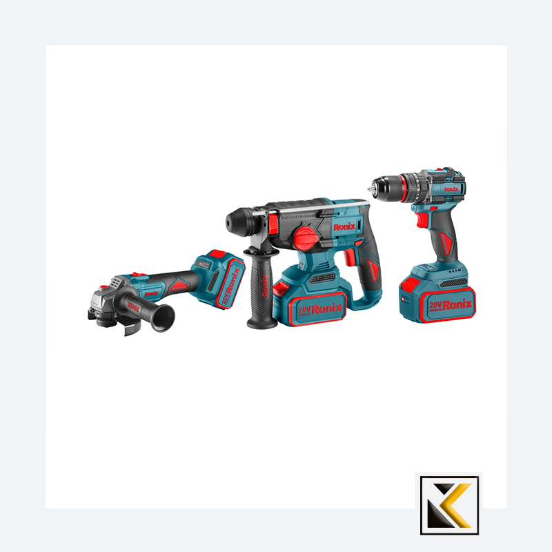 Ronix 20V draadloze 3-delige combiset (klopboormachine, roterende hamer en mini-haakse slijper)