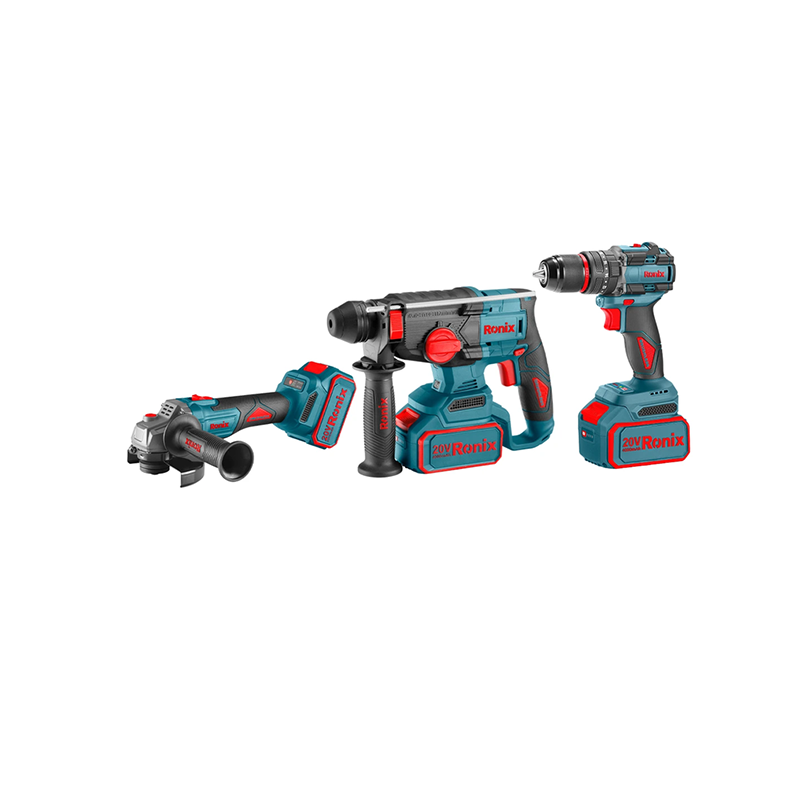 Ronix 20V draadloze 3-delige combiset (klopboormachine, roterende hamer en mini-haakse slijper)