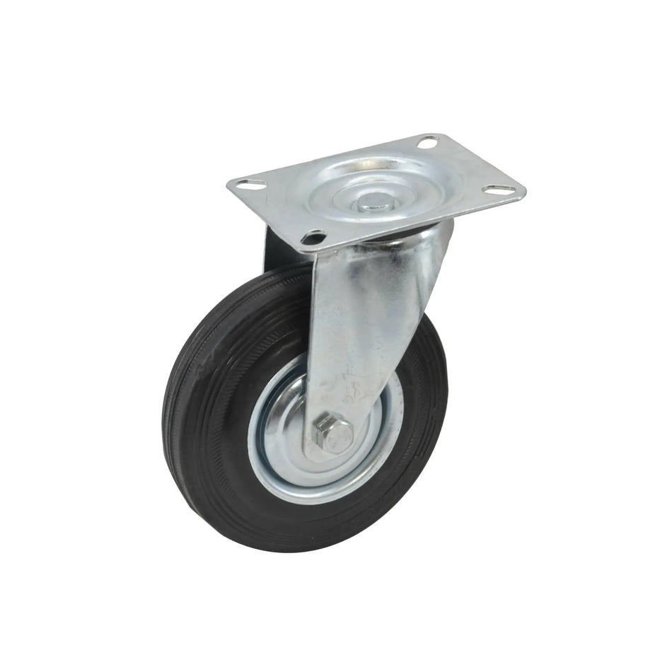 Zwart rubberen zwenkwiel 200mm