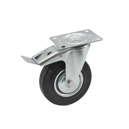 Zwart rubberen zwenkwiel 125mm met rem