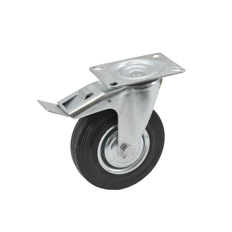 Zwart rubberen zwenkwiel 100mm met rem
