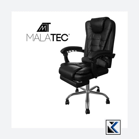 Malatec Bureaustoel Draaibaar met Voetsteun - Zwart Eco-leder voor Kantoorcomfor