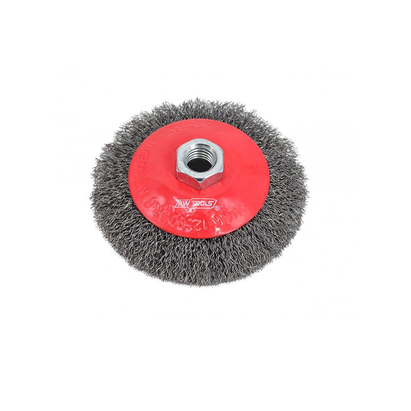 Draadborstel conisch 115 mm M14 gegolfde staaldraad