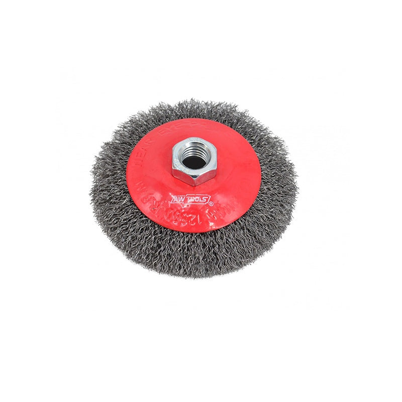 Draadborstel conisch 125 mm M14 gegolfde staaldraad