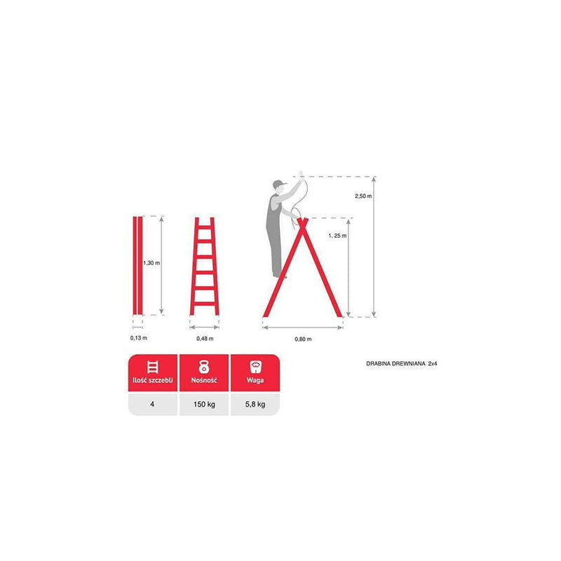 Dubbelzijdige vrijstaande houten ladder 2x4 150kg