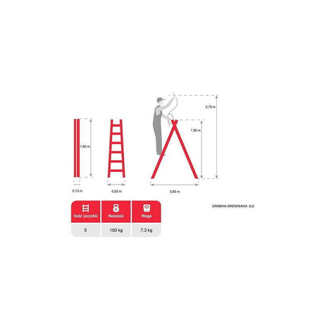 Dubbelzijdige vrijstaande houten ladder 2x5 150kg
