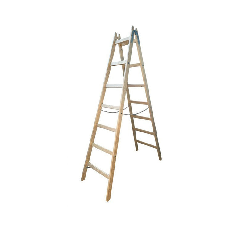 Dubbelzijdige vrijstaande houten ladder 2x7 150kg