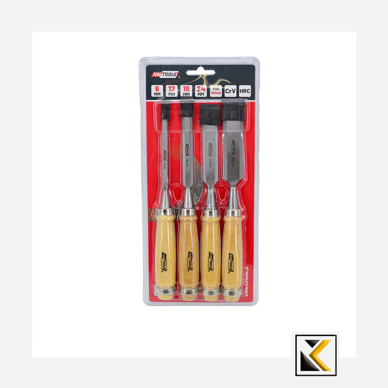 Houten beitelset 6-24mm 4 delig houten handvat