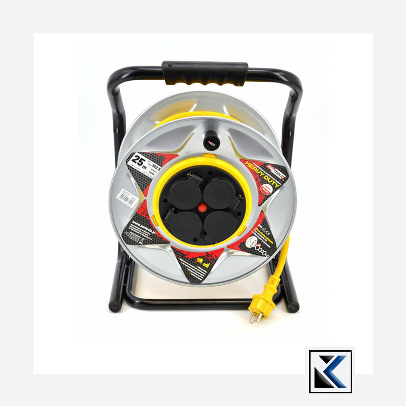 Metalen stroomhaspel 40m 3x1,5mm GEEL 16A/ 3680W/ IP44