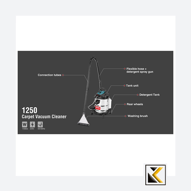 Nat & droog tapijt stofzuiger 1400W-20L Ronix 1250