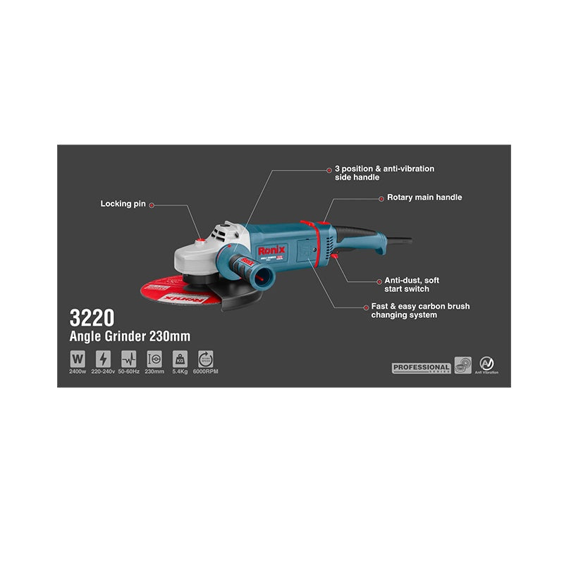 Ronix 3220 Haakse slijper 2400W 230mm