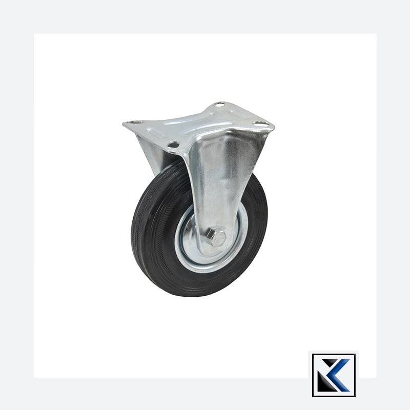 Vast wiel met zwart rubber 125mm