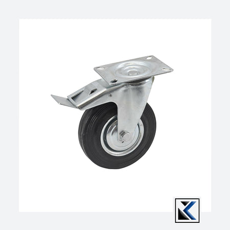 Zwart rubberen zwenkwiel 160mm met rem