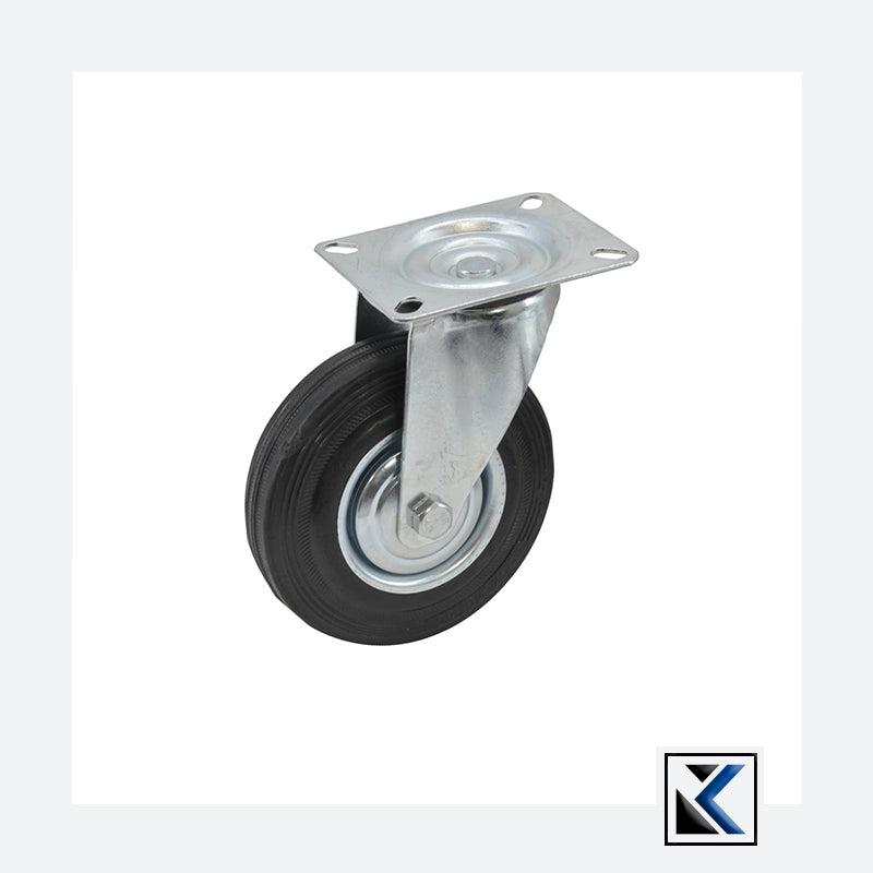 Zwart rubberen zwenkwiel 160mm