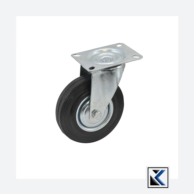 Zwart rubberen zwenkwiel 200mm