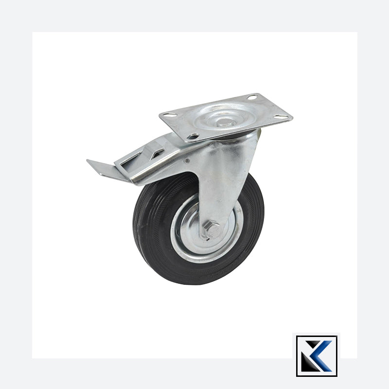 Zwart rubberen zwenkwiel 125mm met rem