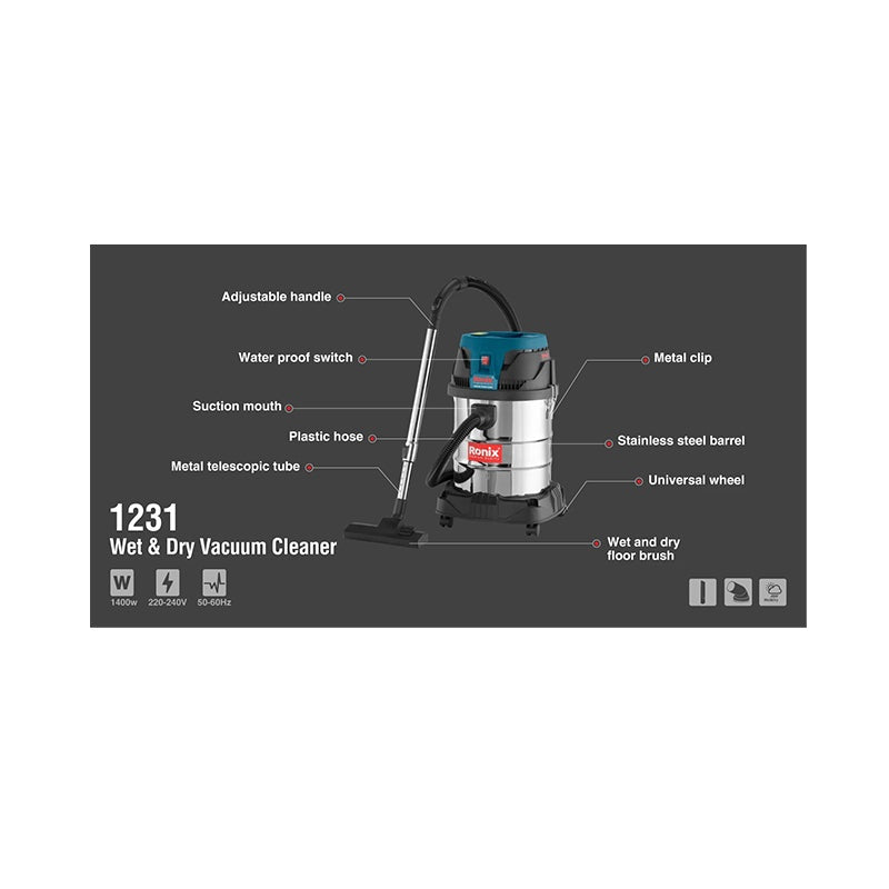 Industriële stofzuiger 1400W-30L Ronix 1231